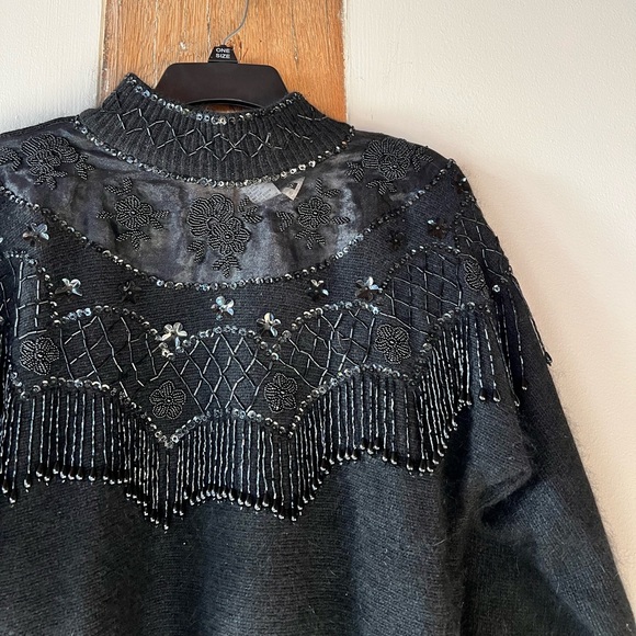 Gantos Vintage Beaded Fringe Mock Neck Sweater - Picture 2 of 8